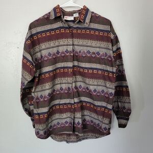 Cristina Vintage Medium Long Sleeve Button Up Brown Aztec Red Blue Golden Unisex